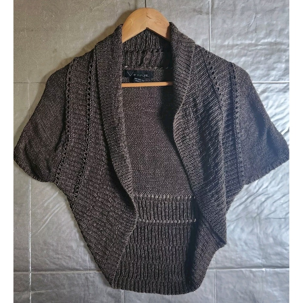 Venue Brown Knit Short Sleeve Crop Shawl Size S